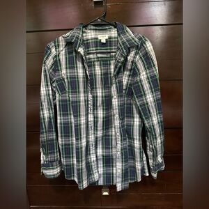 J. Crew Women’s Casual Plaid Shirt - Navy and Green